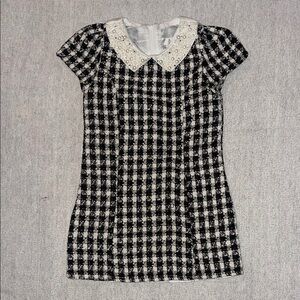 Rare Editions Black and White Tweed Dress with Pearl Collar